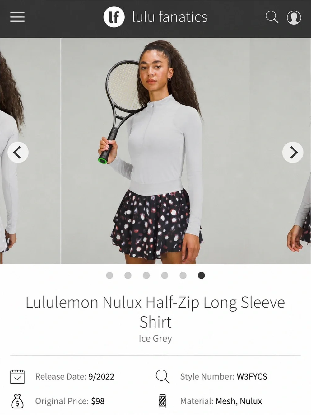 NWT Lululemon Nulux Half-Zip Long Sleeve Tennis Shirt Ice Grey ICEG Size 6
